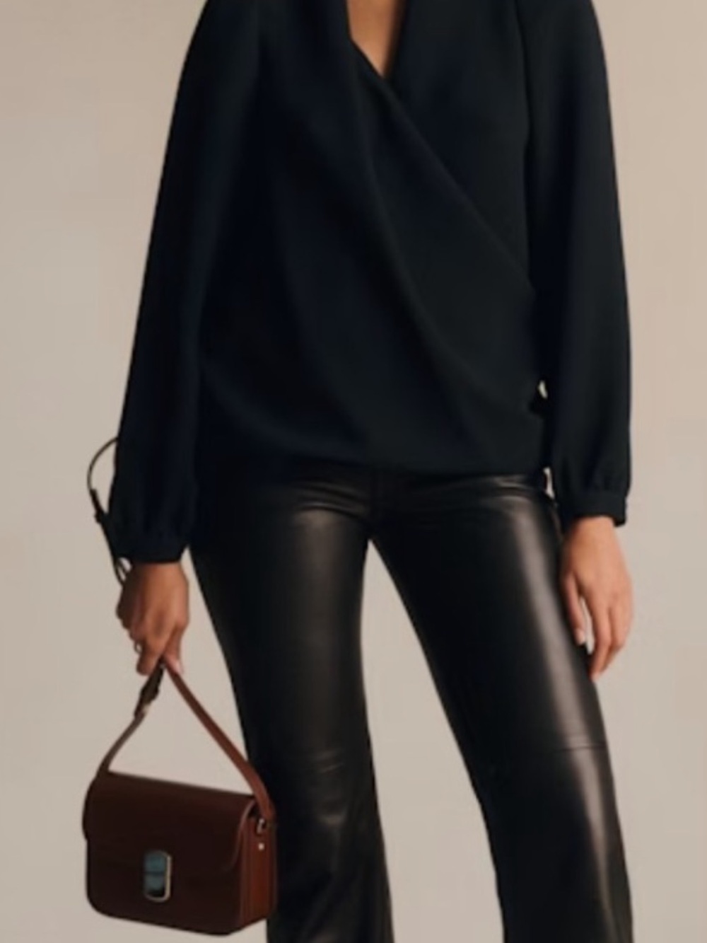 NWOT Sezane Abelia Wrap-Styte Black Draped V-Neck Blouse Size 10.